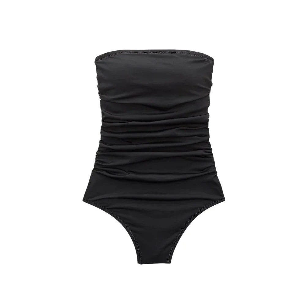 J. Crew Gemma Ruched Bandeau One Piece Swimsuit Black Nylon 8
